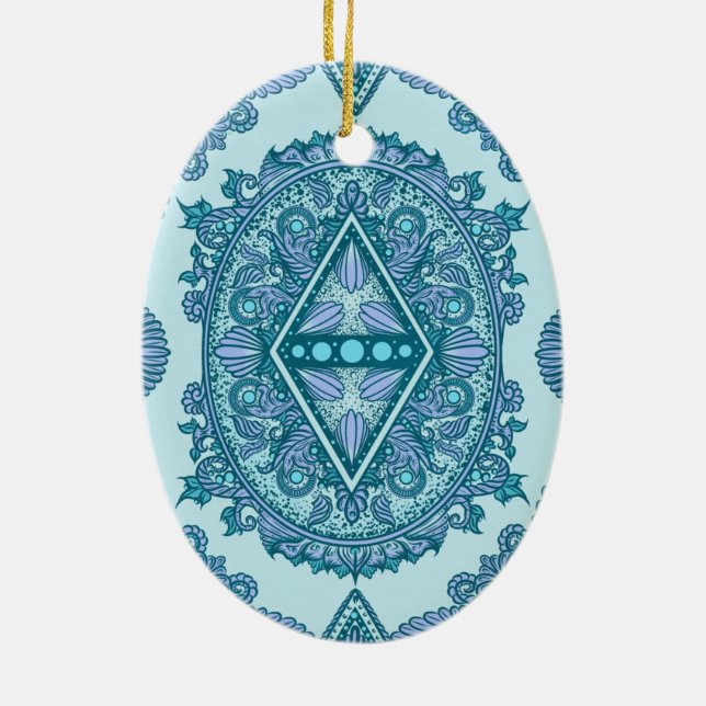 Blue Diamond Mandala Ceramic Tree Decoration (Back)