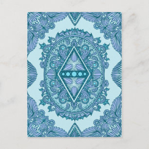 Blue Diamond Mandala Ornate Turquoise & Lavender Postcard