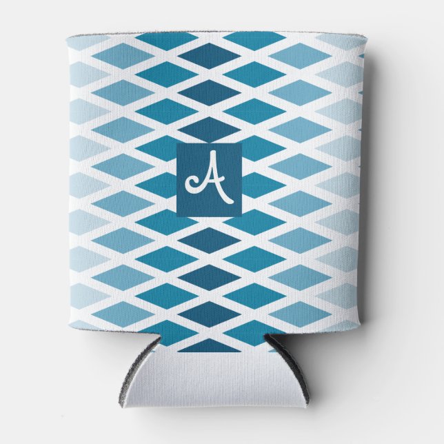 Blue Diamond Ombre Monogram Can Cooler (Front)