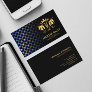 Blue Diamond Pattern Angel Crest   Luxurious Black Business Card