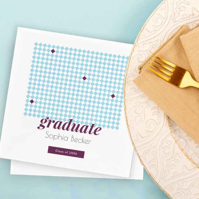 Blue Diamond Pattern Modern Font Graduation Party Napkin (Creator Uploaded)