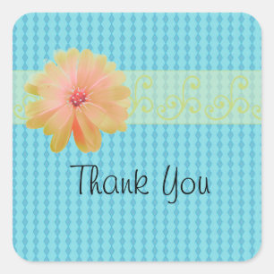 Blue Diamond Pattern with Daisy Accent Square Sticker