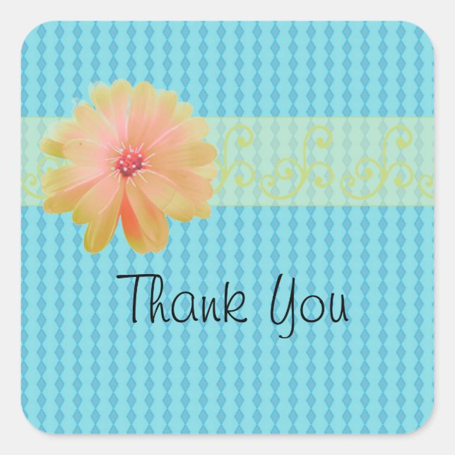 Blue Diamond Pattern with Daisy Accent Square Sticker (Front)