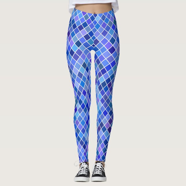 Blue diamond pattern women leggings (Front)