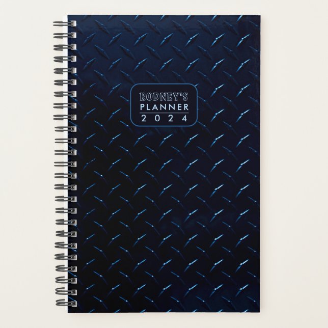 Blue Diamond Plate Metal One-Year Weekly Planner (Front)