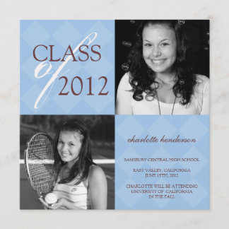 Blue diamond square photo graduation announcement