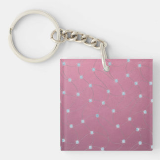 Blue diamond stitched on pink leather key ring