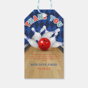 Blue Diamond Stripe Lets Strike Bowling Birthday Gift Tags