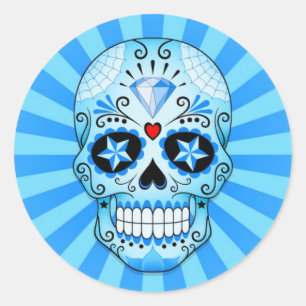 Blue Diamond Sugar Skull Classic Round Sticker