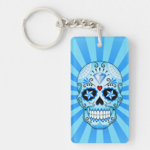 Blue Diamond Sugar Skull Key Ring
