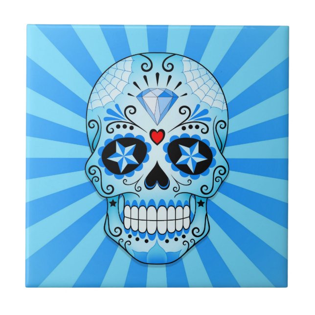 Blue Diamond Sugar Skull Tile (Front)