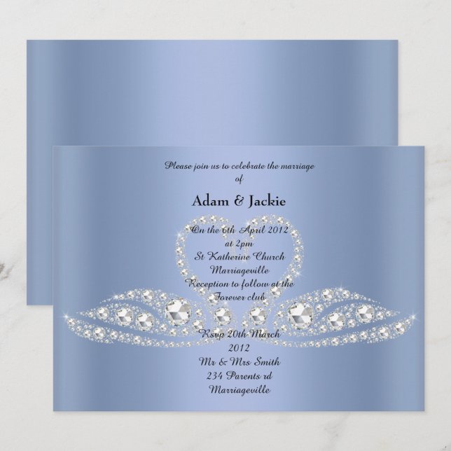 BLUE Diamond SWAN ELEGANT WEDDING Invitation (Front/Back)