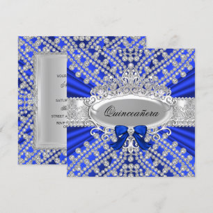 Blue Diamond & Tiara Quinceañera Invitation