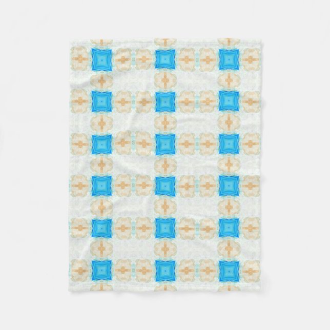 Blue diamond turquoise cream geometric art fleece blanket (Front)