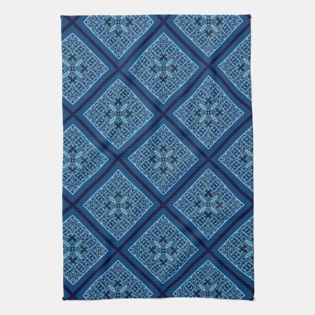 Blue Diamond with Mosaic Pattern Kitchen Towel (Vertical)