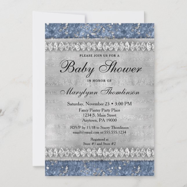 Blue Diamonds Baby Shower Invitation Boy Bling (Front)