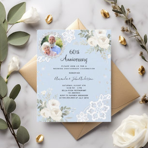 Blue diamonds florals 60th wedding invitation