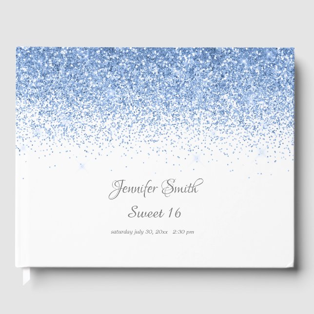 Blue Diamonds Glitter Sweet Sixteen Guest Book (Front)