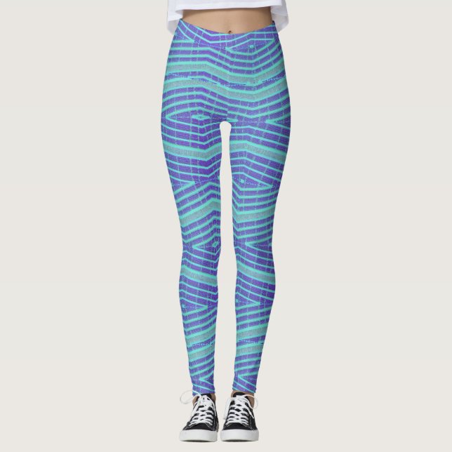 Blue Diamonds Handmade Yoga Pants Stretch Leggings (Front)