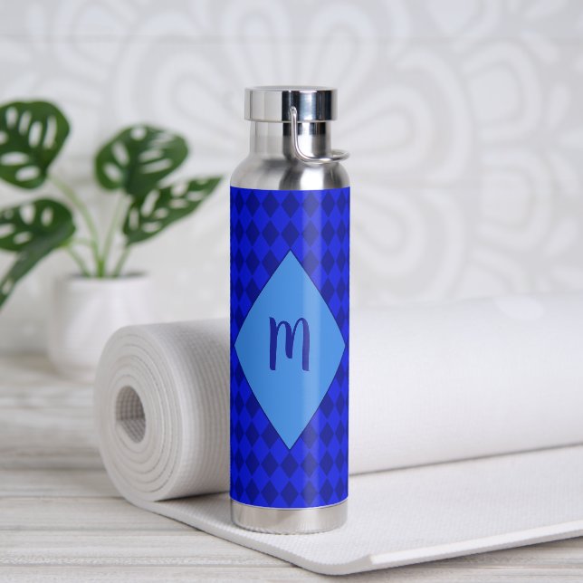 Blue Diamonds Initial Water Bottle (Yoga)