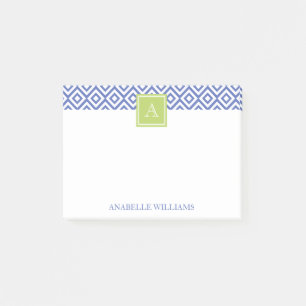 Blue Diamonds Pattern and Green Monogram Post-it Notes