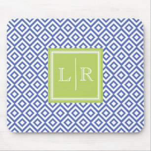 Blue Diamonds Pattern and Monogram Mouse Mat