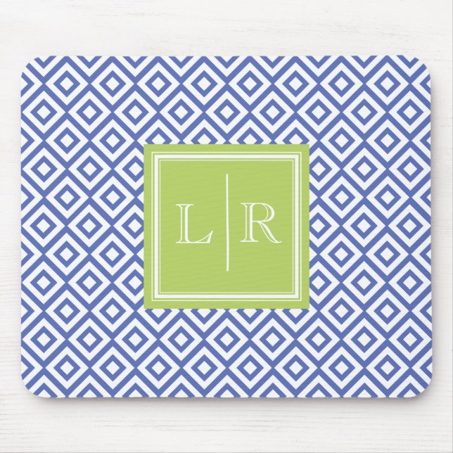 Blue Diamonds Pattern and Monogram Mouse Mat (Front)
