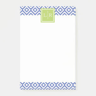 Blue Diamonds Pattern and Monogram Post-it Notes