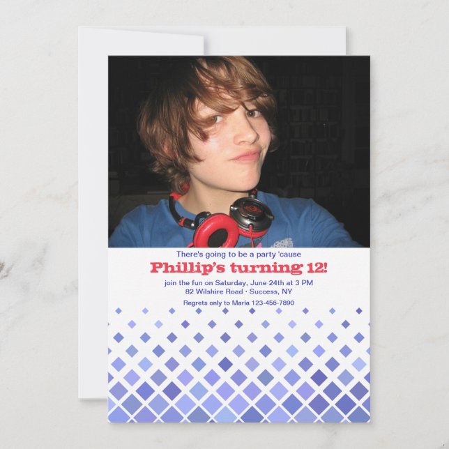 Blue Diamonds Photo Invitation (Front)