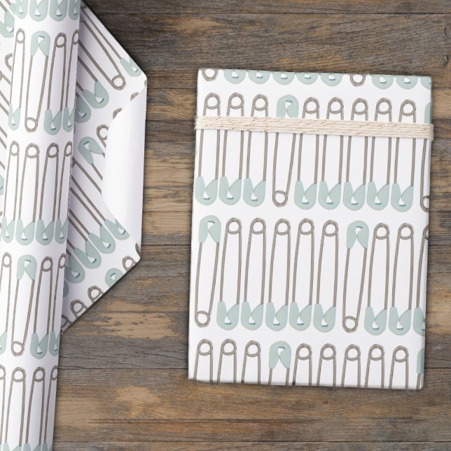 Blue Diaper Pin Pattern Baby Shower Wrapping Paper (New Baby? Need wrapping paper for a Baby Shower or Gender Reveal gift? )