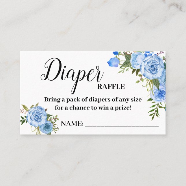Blue Diaper raffle ticket baby shower raffle card (Front)