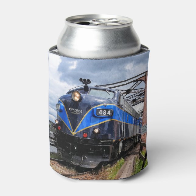 Blue Diesel Engine Locomotive on Bridge Railfan Ca Can Cooler (Can Front)