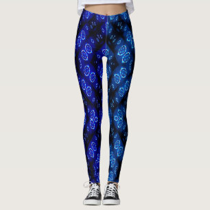Blue Digital Abstract Floral Pattern Leggings