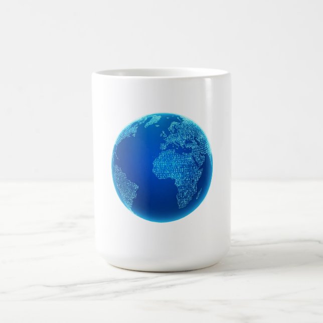 Blue digital binary codes Earth Coffee Mug (Center)