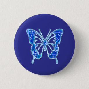 Blue Digital Butterfly, customise background  6 Cm Round Badge
