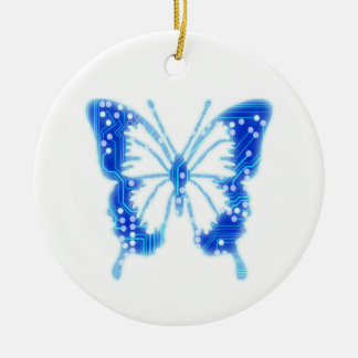 Blue Digital Butterfly, customise background Ceramic Tree Decoration