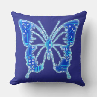 Blue Digital Butterfly, customise background Cushion