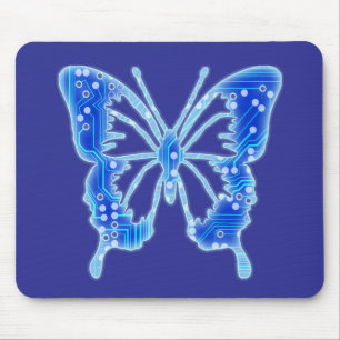 Blue Digital Butterfly, customise background  Mouse Mat
