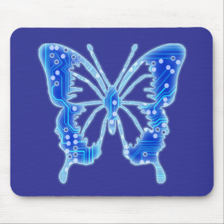 Blue Digital Butterfly, customise background Mouse Mat