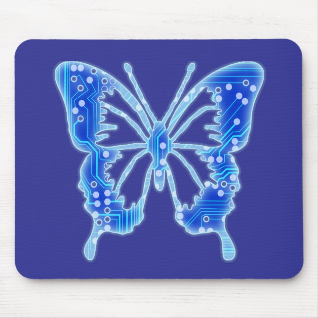 Blue Digital Butterfly, customise background  Mouse Mat (Front)