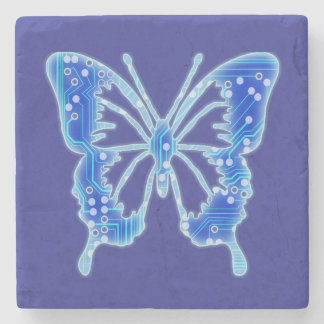 Blue Digital Butterfly, customise background Stone Coaster