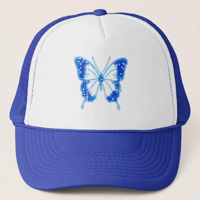 Blue Digital Butterfly, customise background  Trucker Hat (Front)