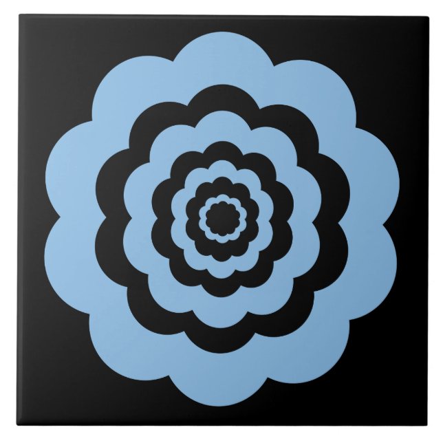 Blue Digital Flower Pattern Tile (Front)