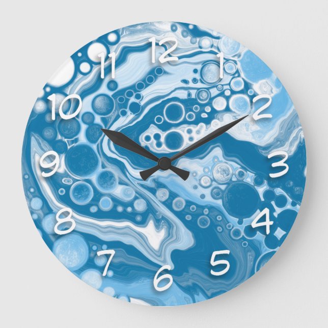  Blue Digital Fluid Art Marble  Large Clock (Front)