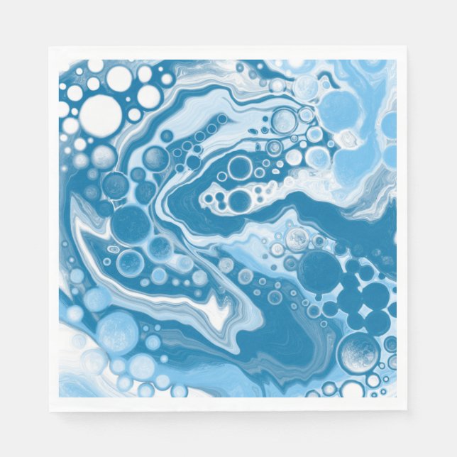  Blue Digital Fluid Art Marble Pour Painting Cells Napkin (Front)