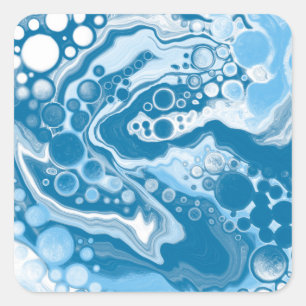  Blue Digital Fluid Art Marble Pour Painting Cells Square Sticker