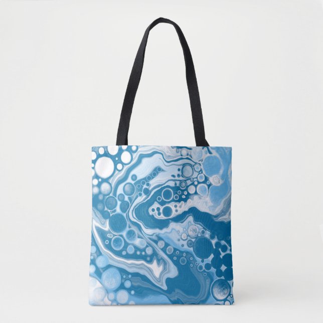  Blue Digital Fluid Art Marble Pour Painting Cells Tote Bag (Front)