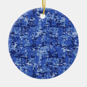 Blue Digital Pixels Camouflage Decor Texture Ceramic Tree Decoration