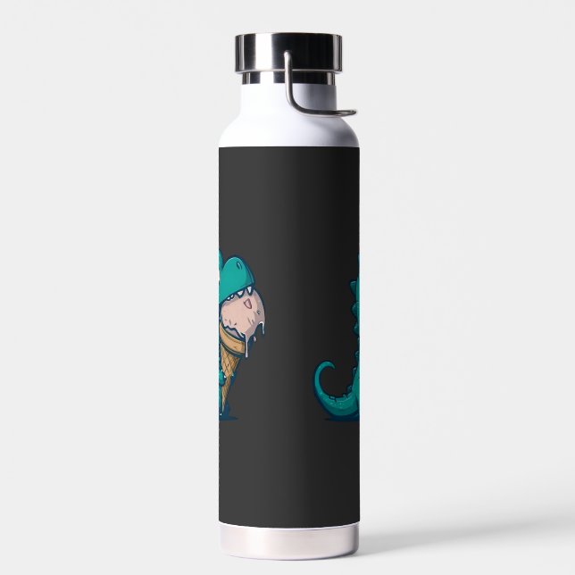 Blue Dino Loves Ice Cream - Funny Cartoon Art Water Bottle (Left)