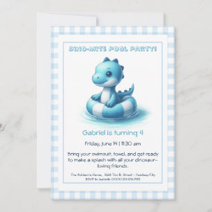 Blue Dino-Mite Birthday Pool Party Invitation